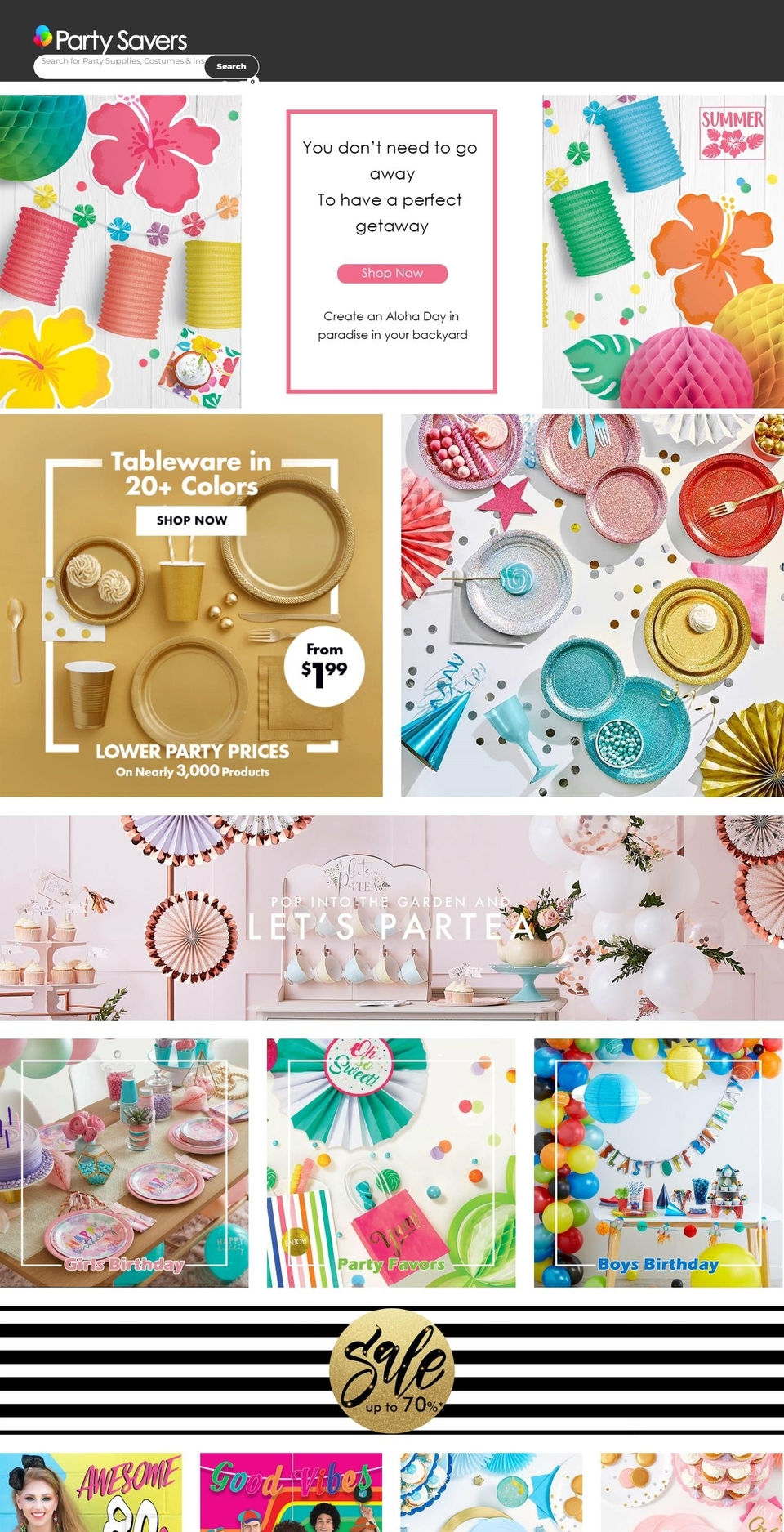 partysavers.com.au shopify website screenshot
