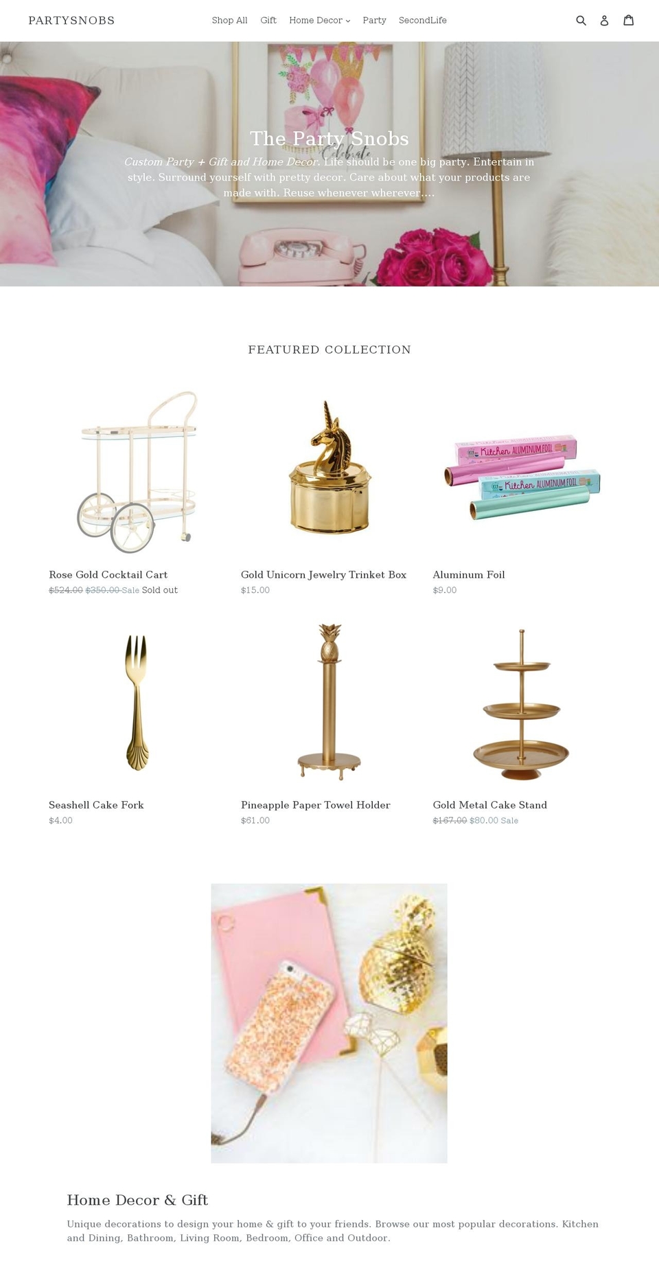 partysnobs.com — Shopify storefront screenshot