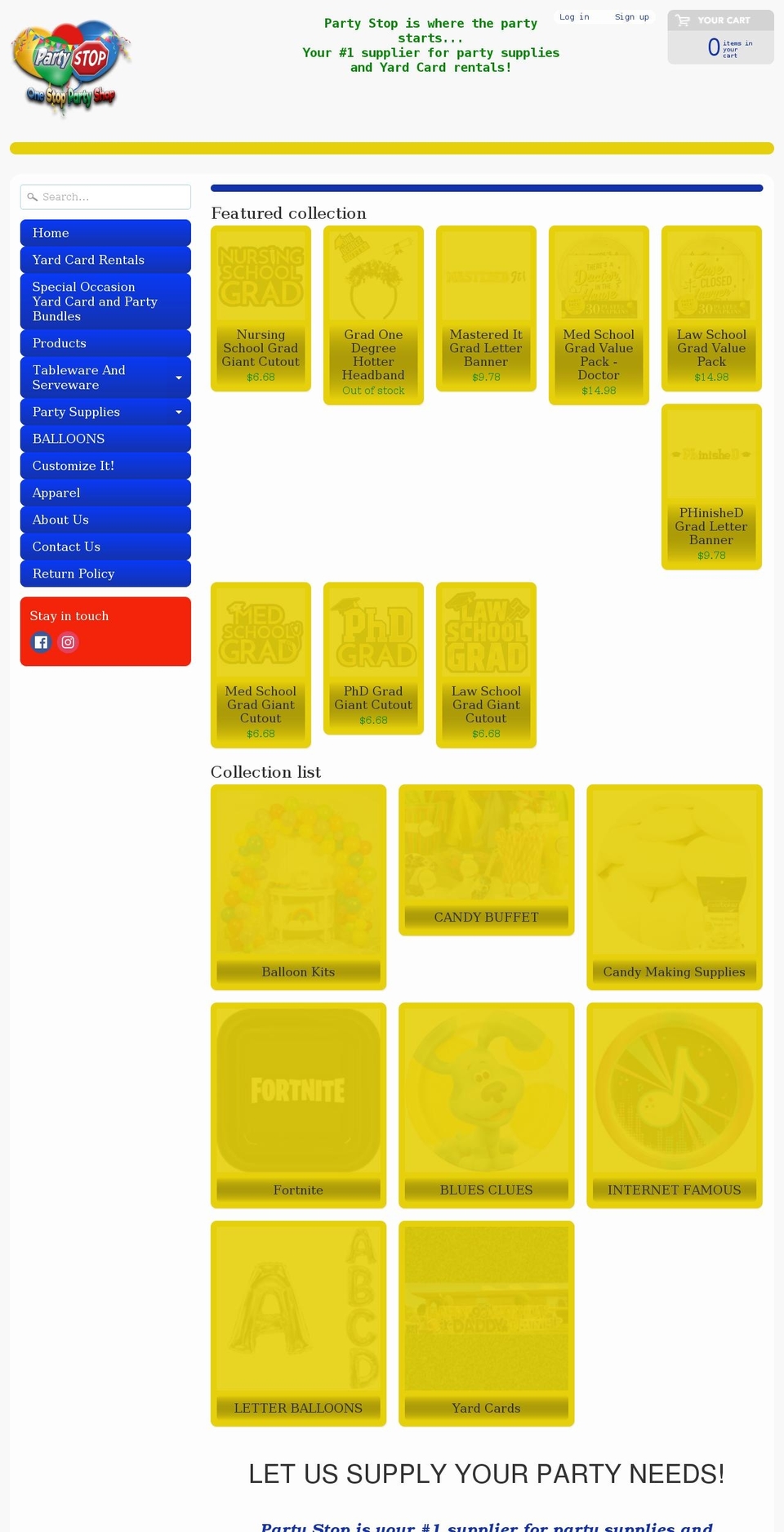 partystopnola.com shopify website screenshot