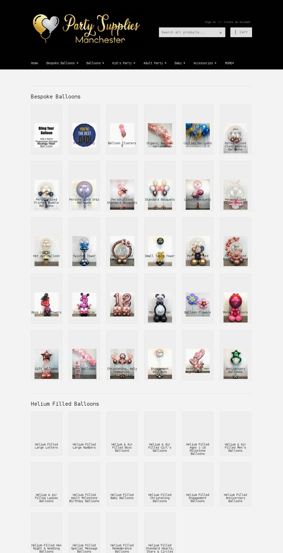partysuppliesmanchester.co.uk shopify website screenshot