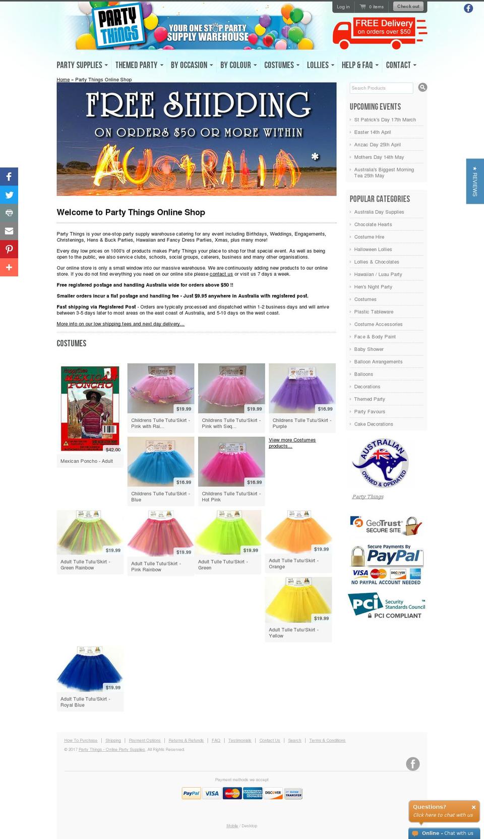 partythings.com.au shopify website screenshot