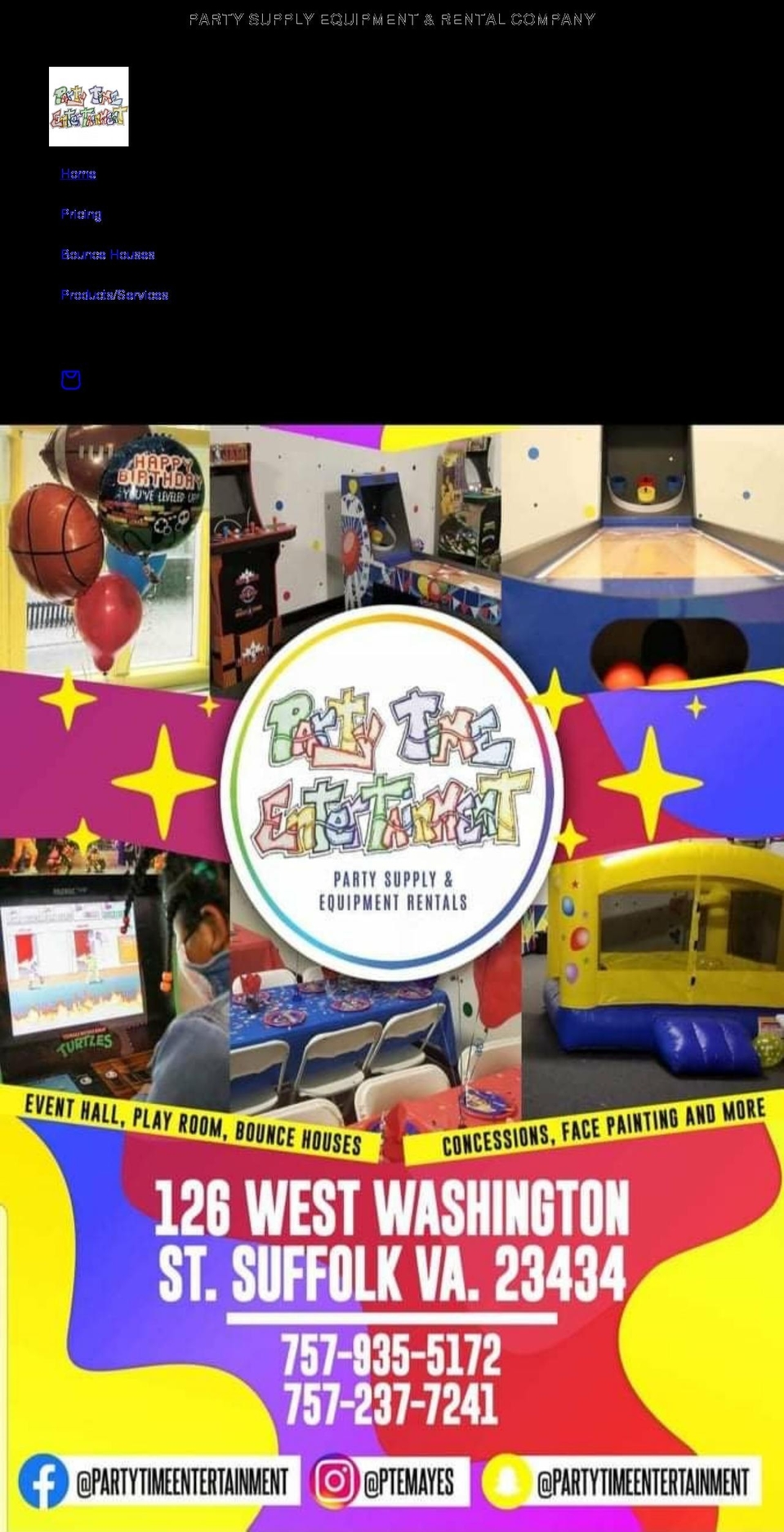 partytimeent.com shopify website screenshot