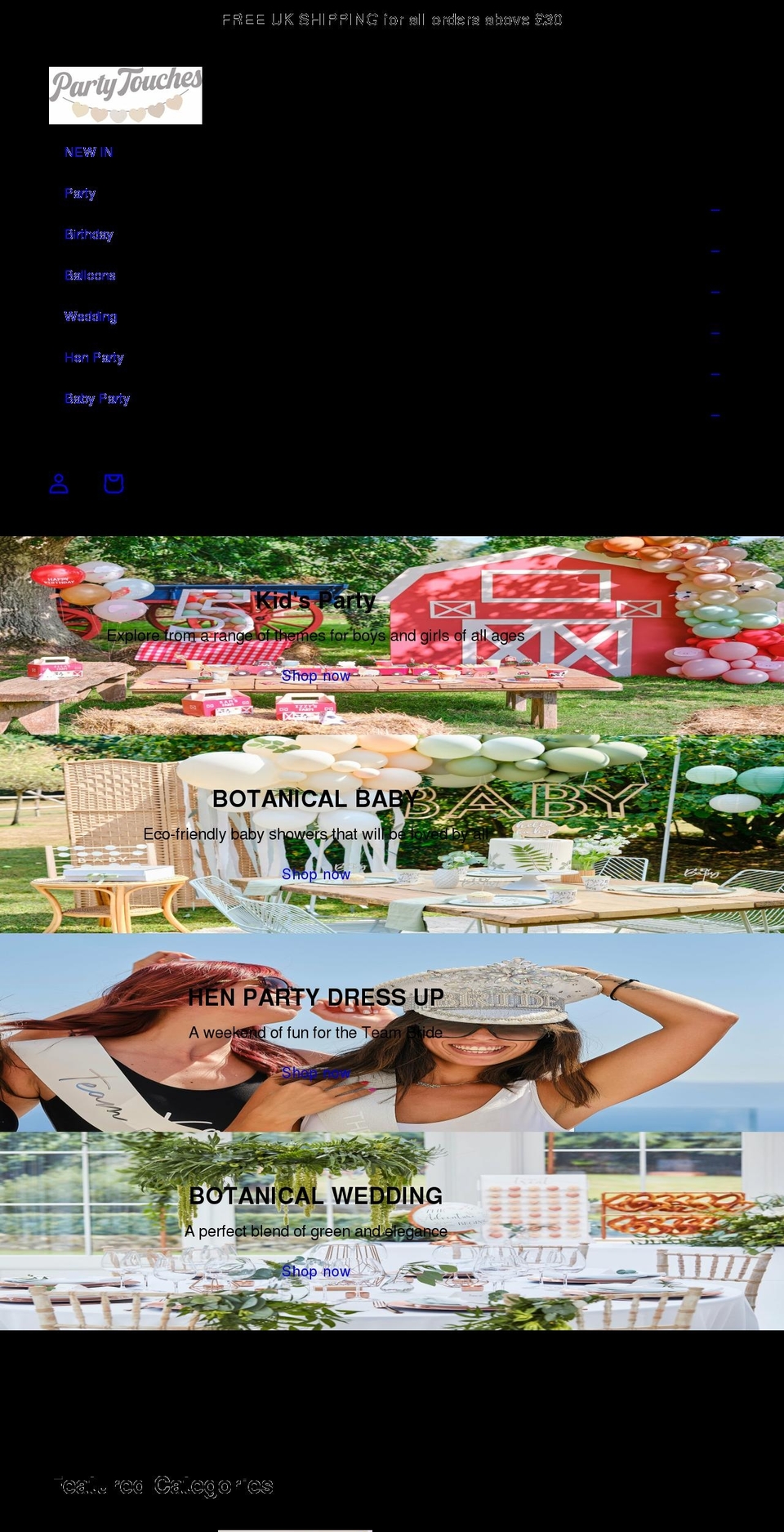 partytouches.co.uk shopify website screenshot