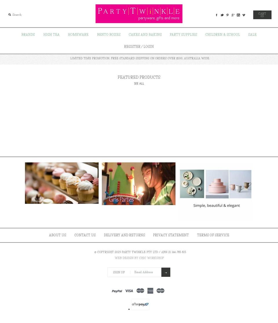partytwinkle.com.au shopify website screenshot