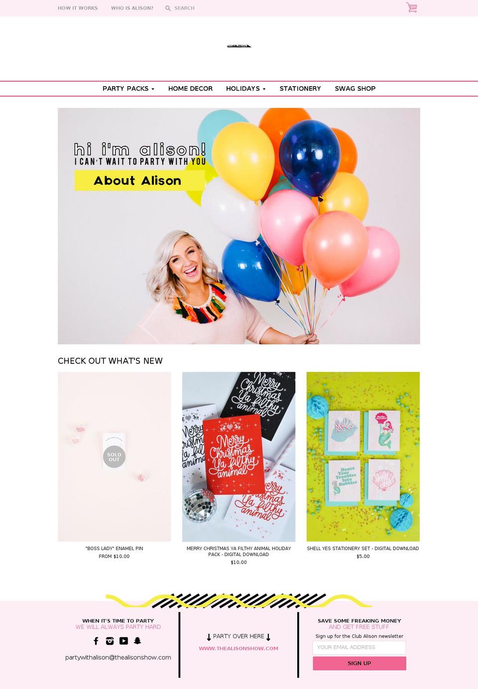 partywithalison.com shopify website screenshot