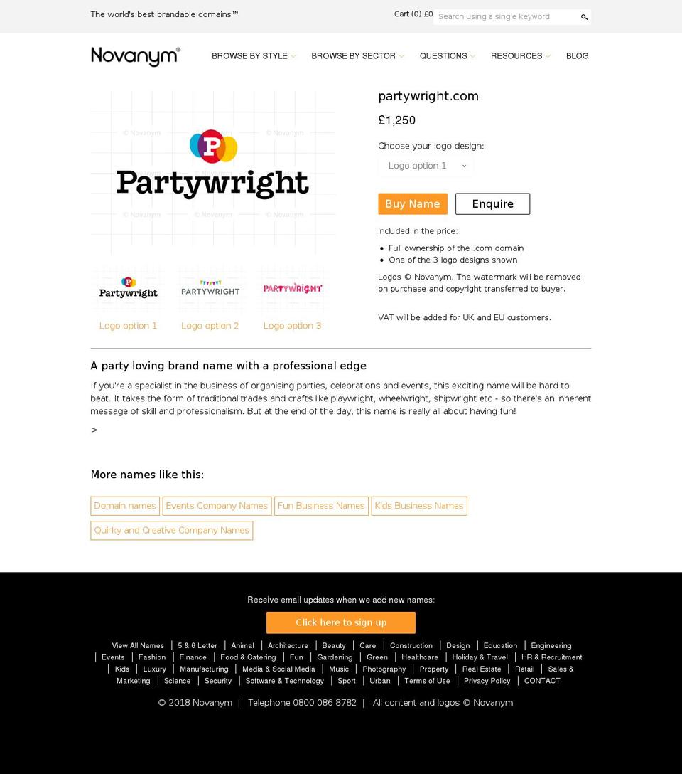 partywright.com shopify website screenshot