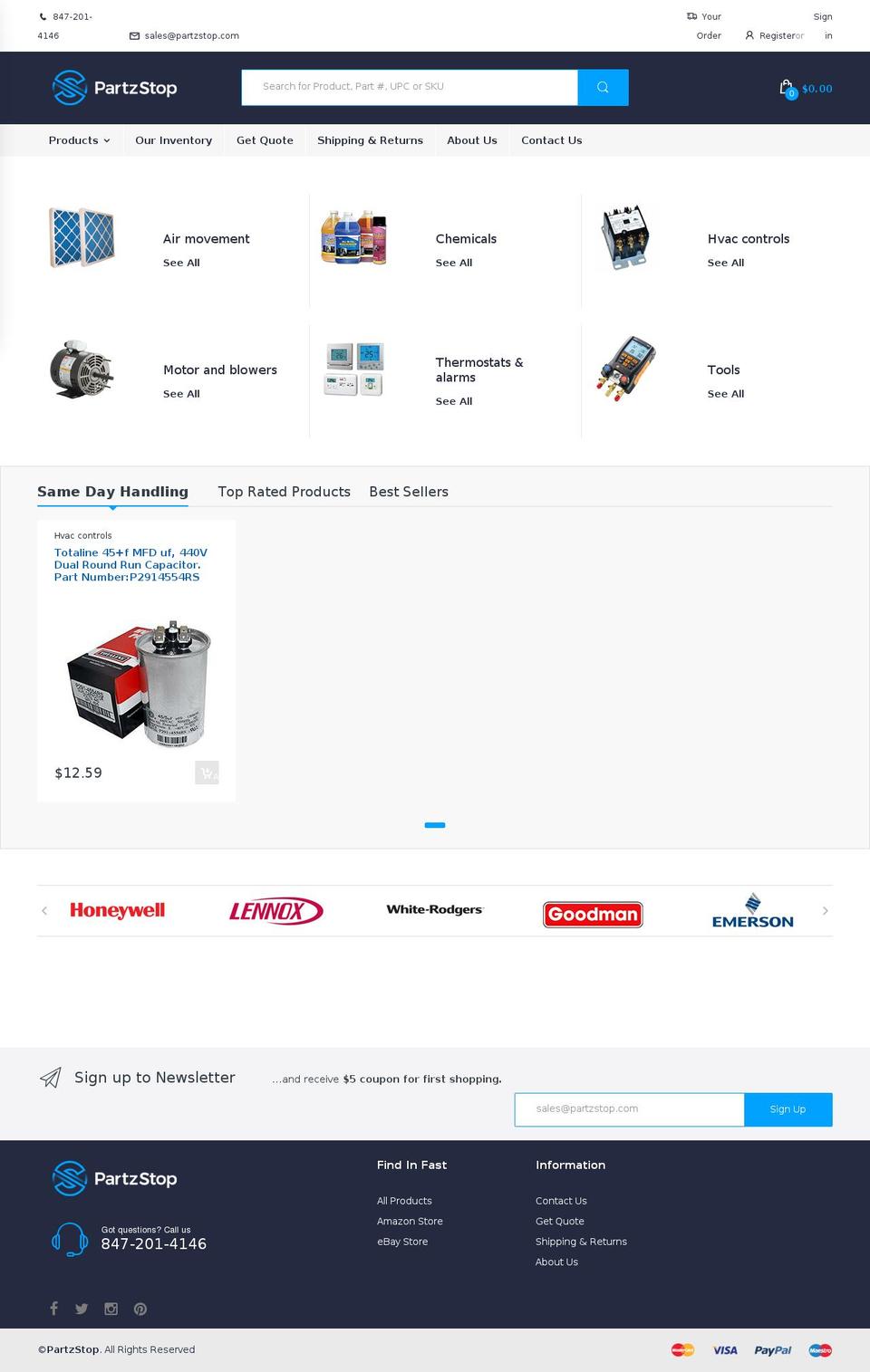 partzstop.com shopify website screenshot