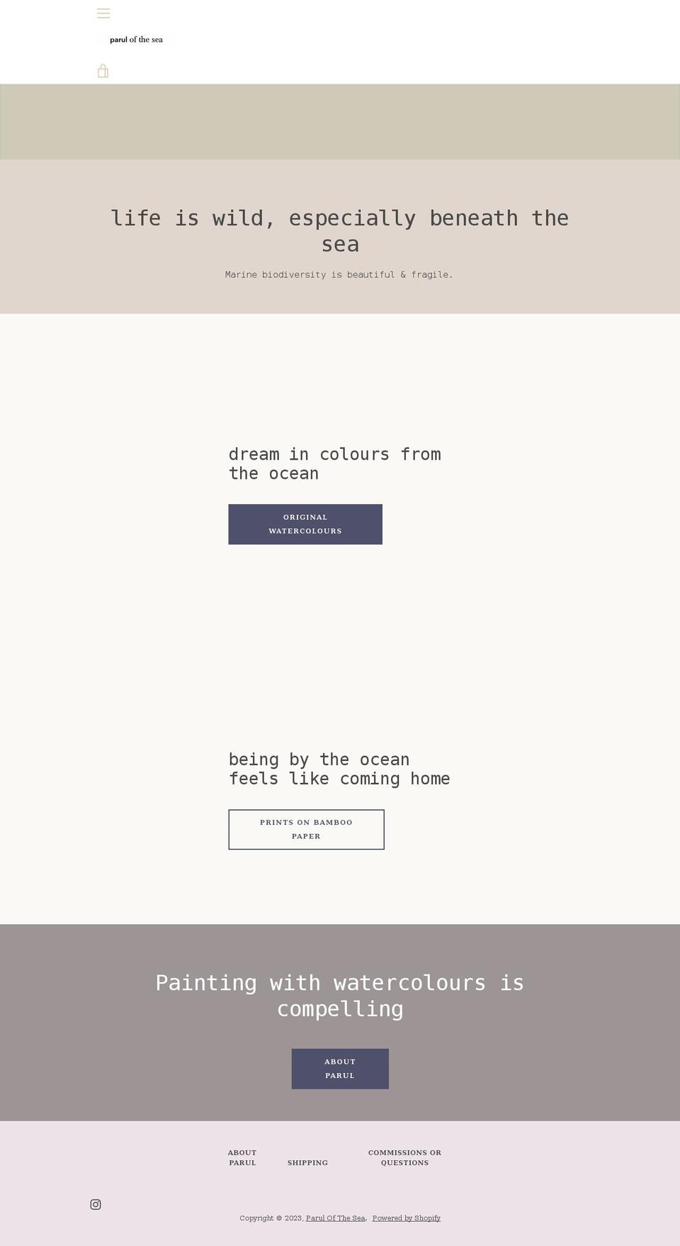 paruldreamingofthesea.com shopify website screenshot