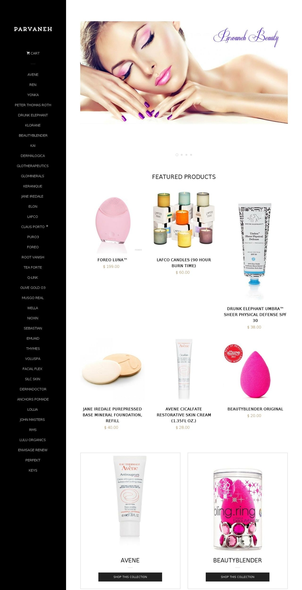 parvanehbeauty.com shopify website screenshot