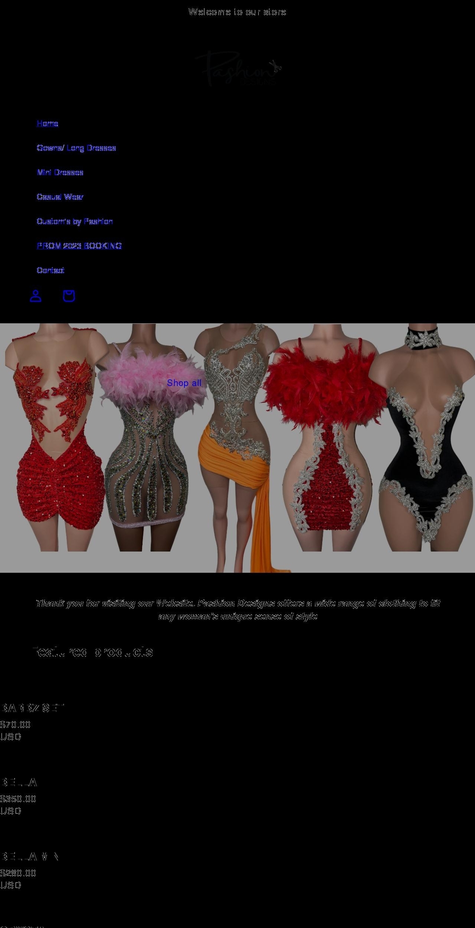 pashiondesigns.com shopify website screenshot