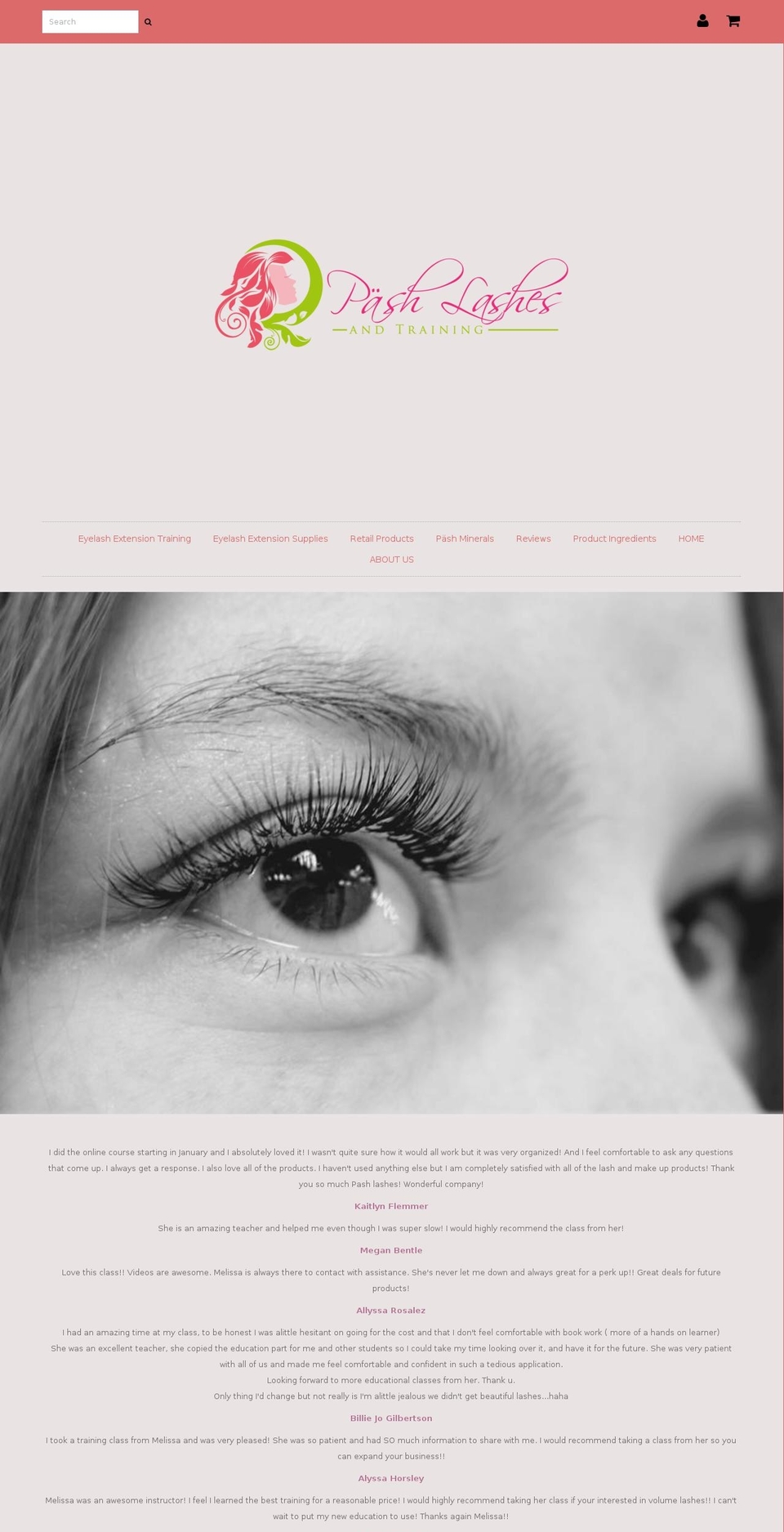 pashlashesandtraining.com shopify website screenshot