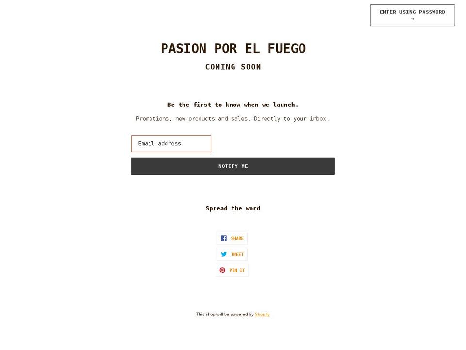 pasionporelfuego.com — Shopify storefront screenshot