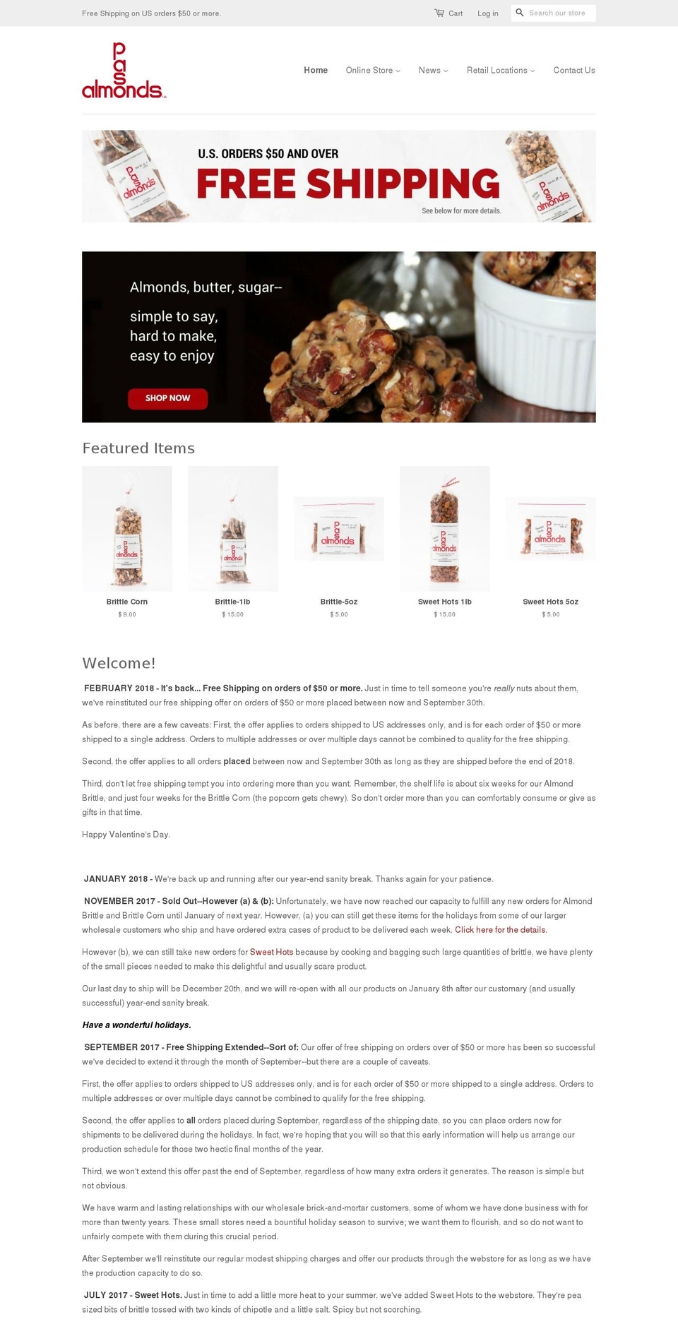 pasoalmonds.com — Shopify storefront screenshot