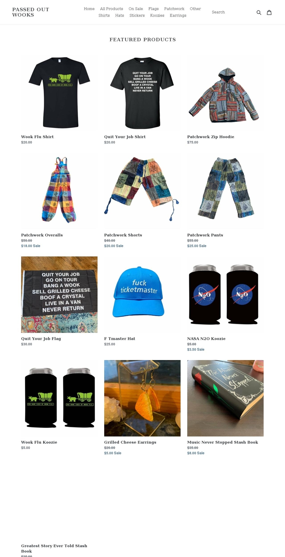 passedoutwooks.com shopify website screenshot