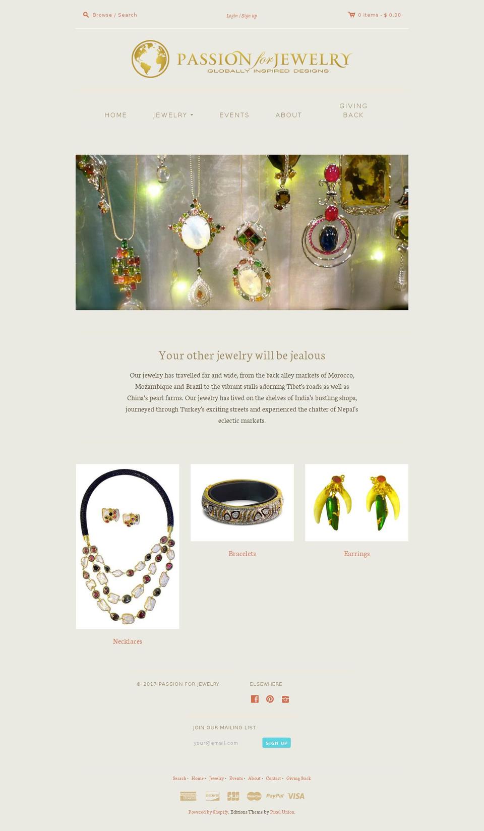 Editions Shopify theme site example passionforjewelry.com