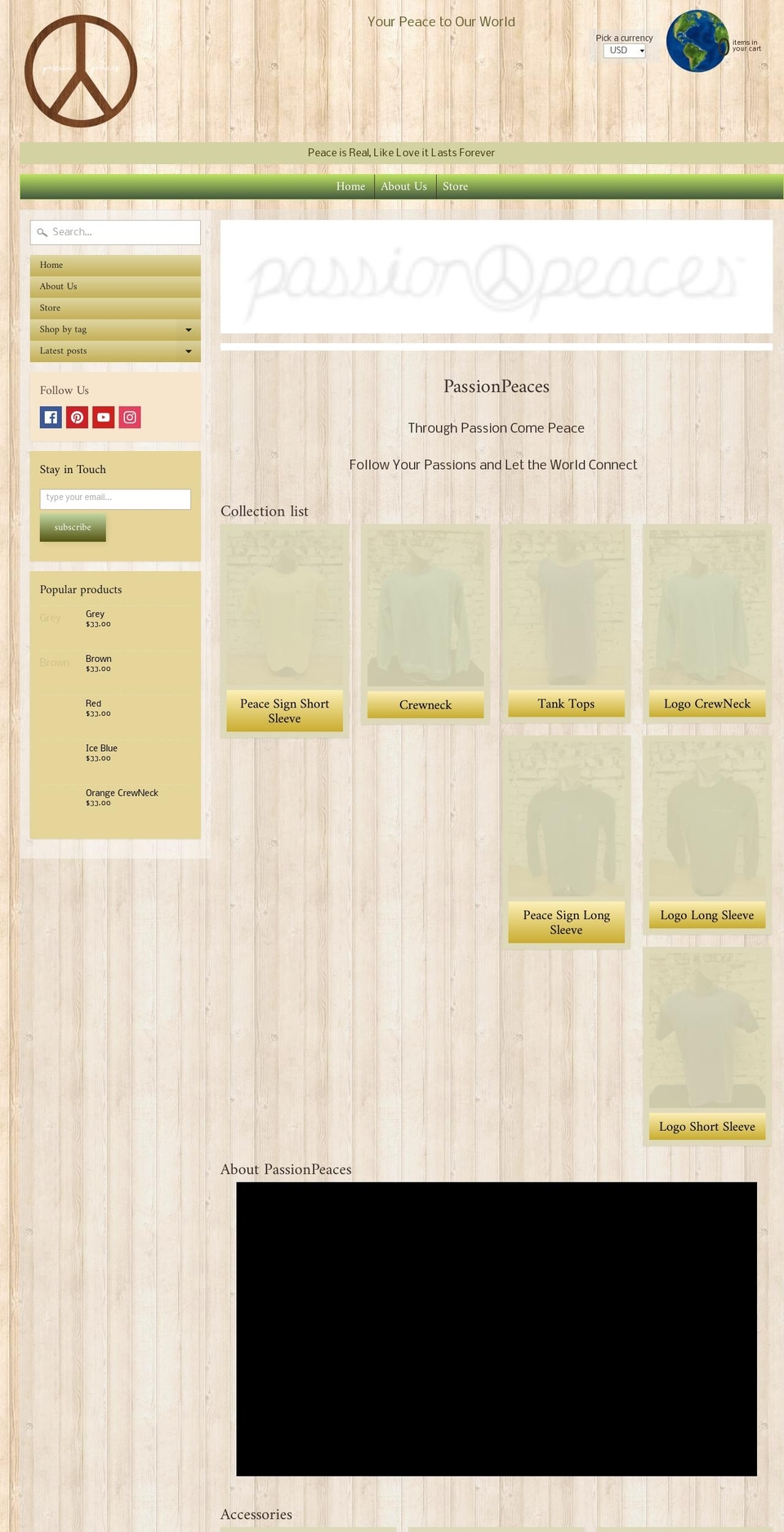 passionpeaces.com shopify website screenshot