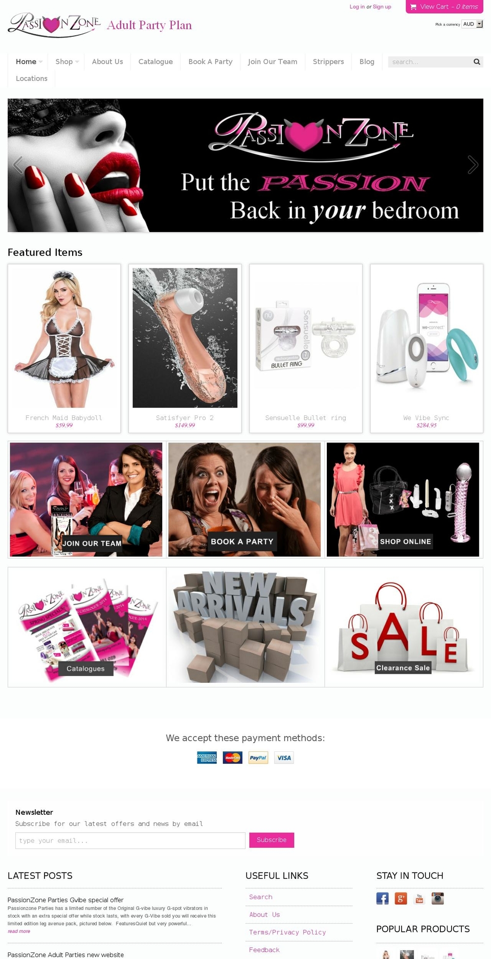 passionzoneparty.com.au shopify website screenshot
