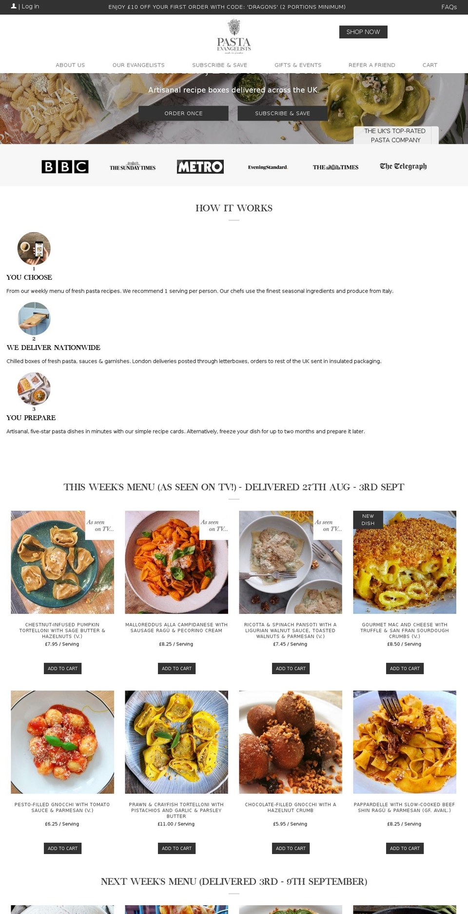 pasta-evangelists.com — Shopify storefront screenshot