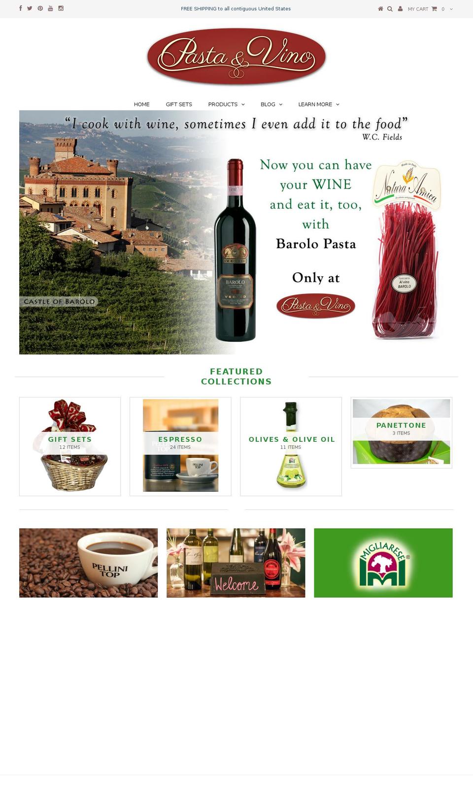 pastaandvino.com shopify website screenshot