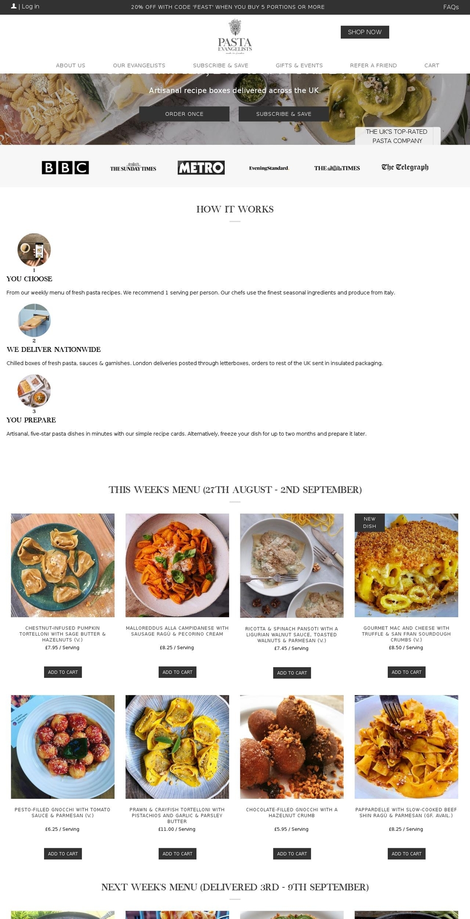 pastaevangelists.com shopify website screenshot