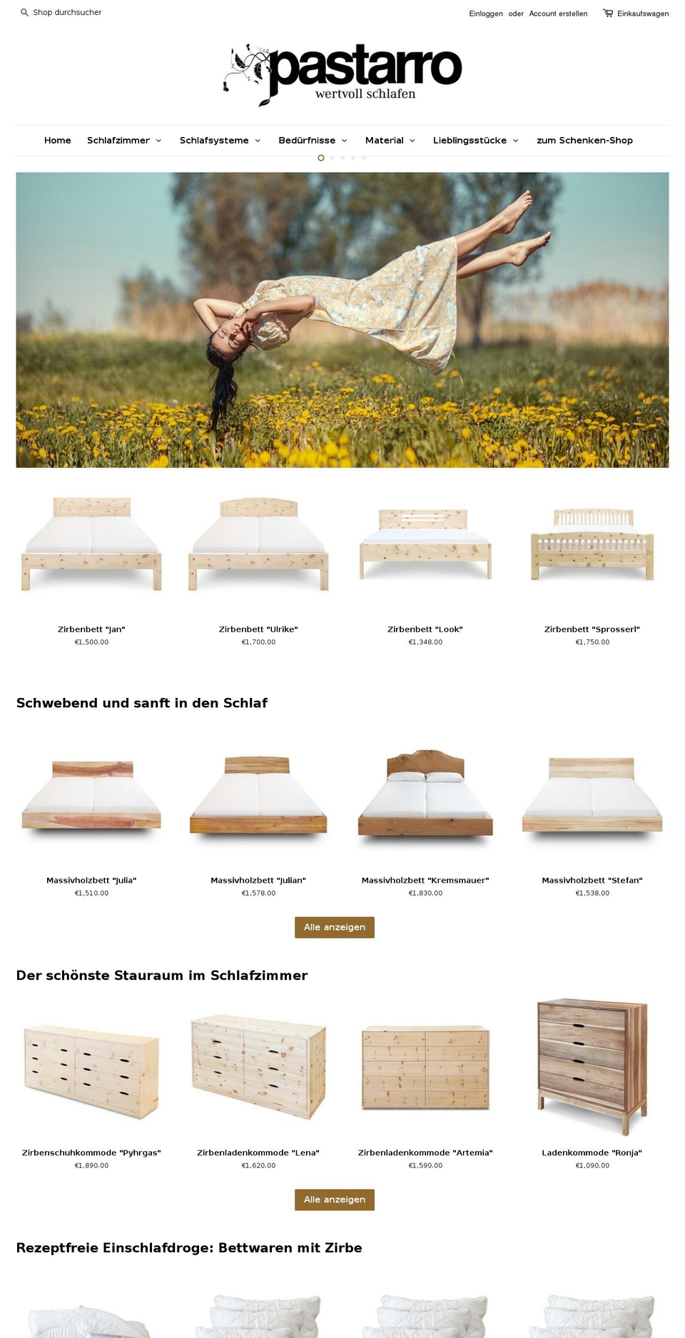 pastarro-schlafen.com — Shopify storefront screenshot