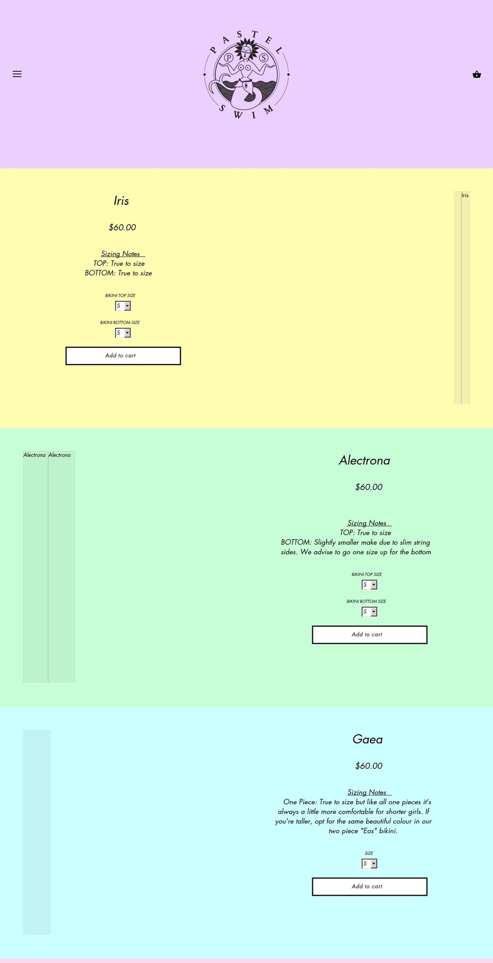 pastelswim.com — Shopify storefront screenshot