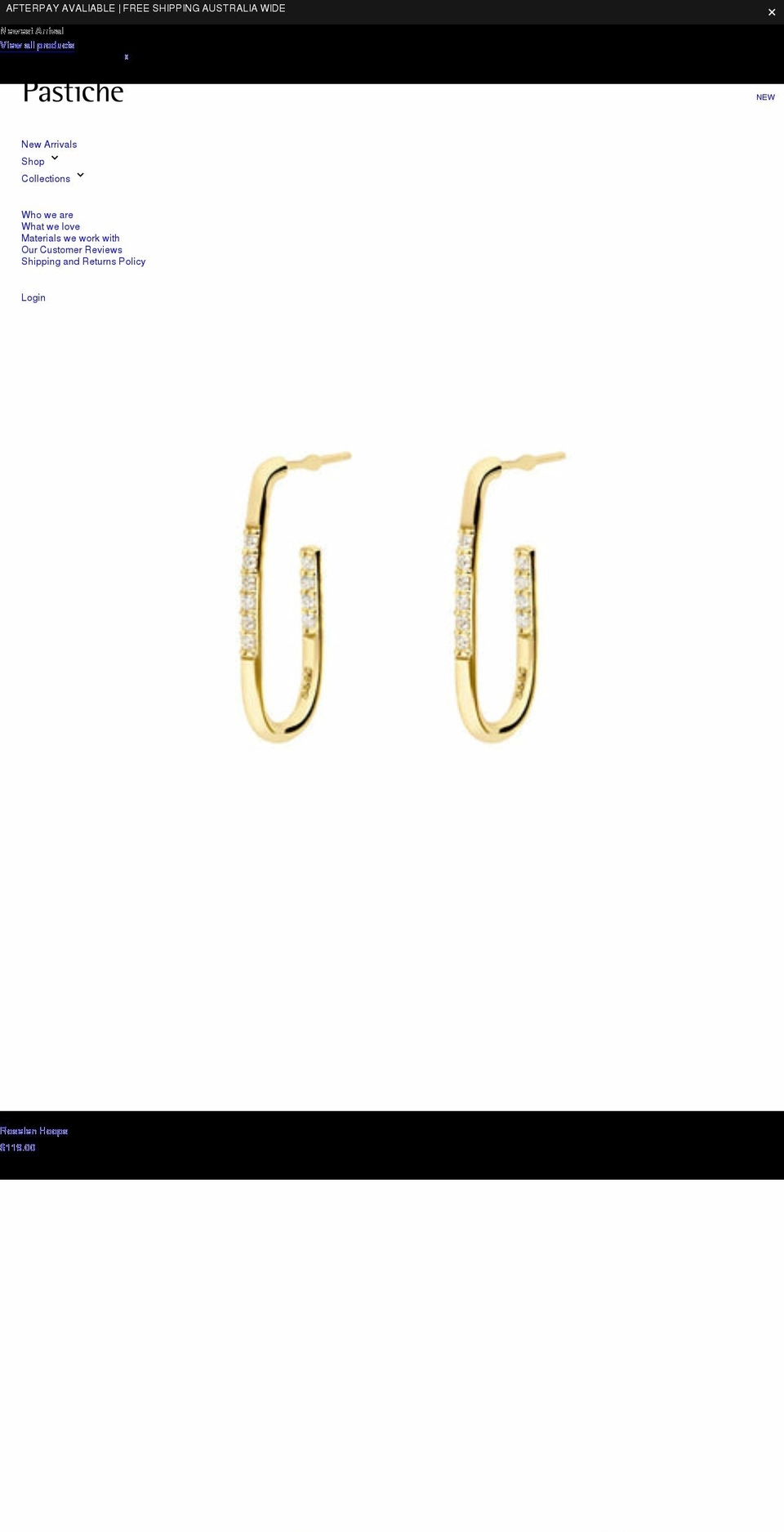 pastichejewellery.com shopify website screenshot