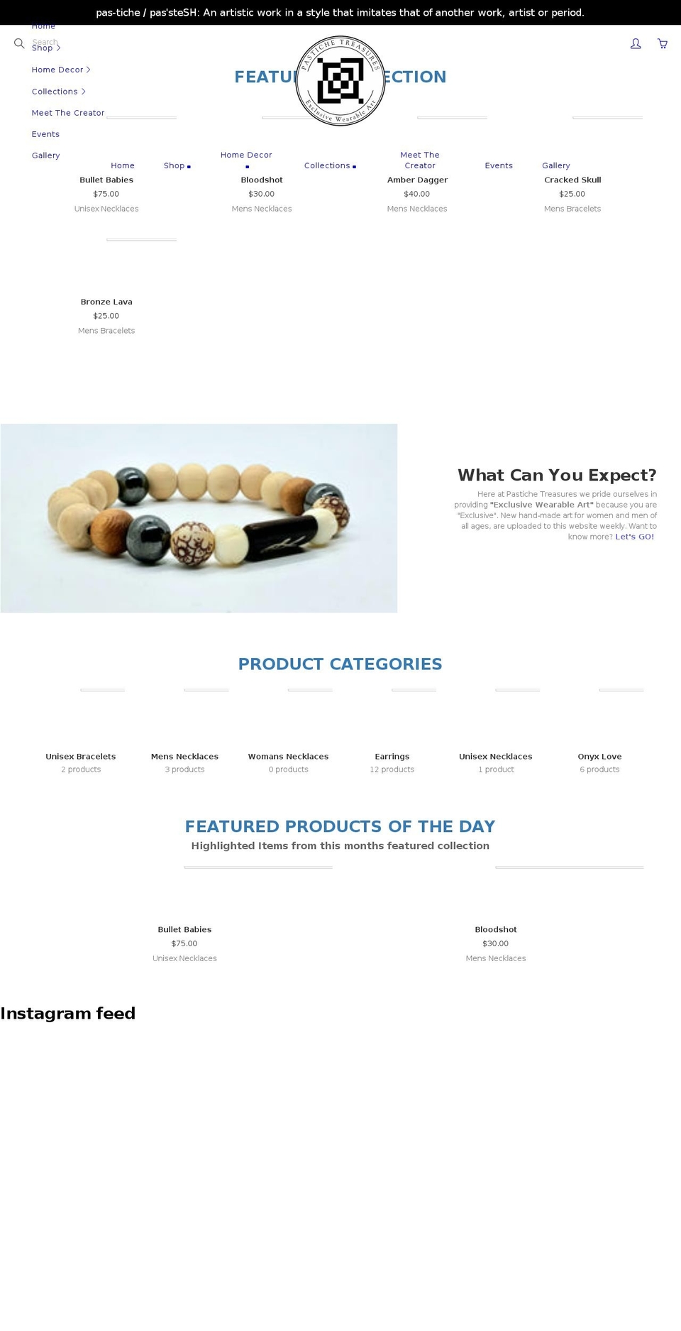 PT Shopify theme site example pastichetreasures.com