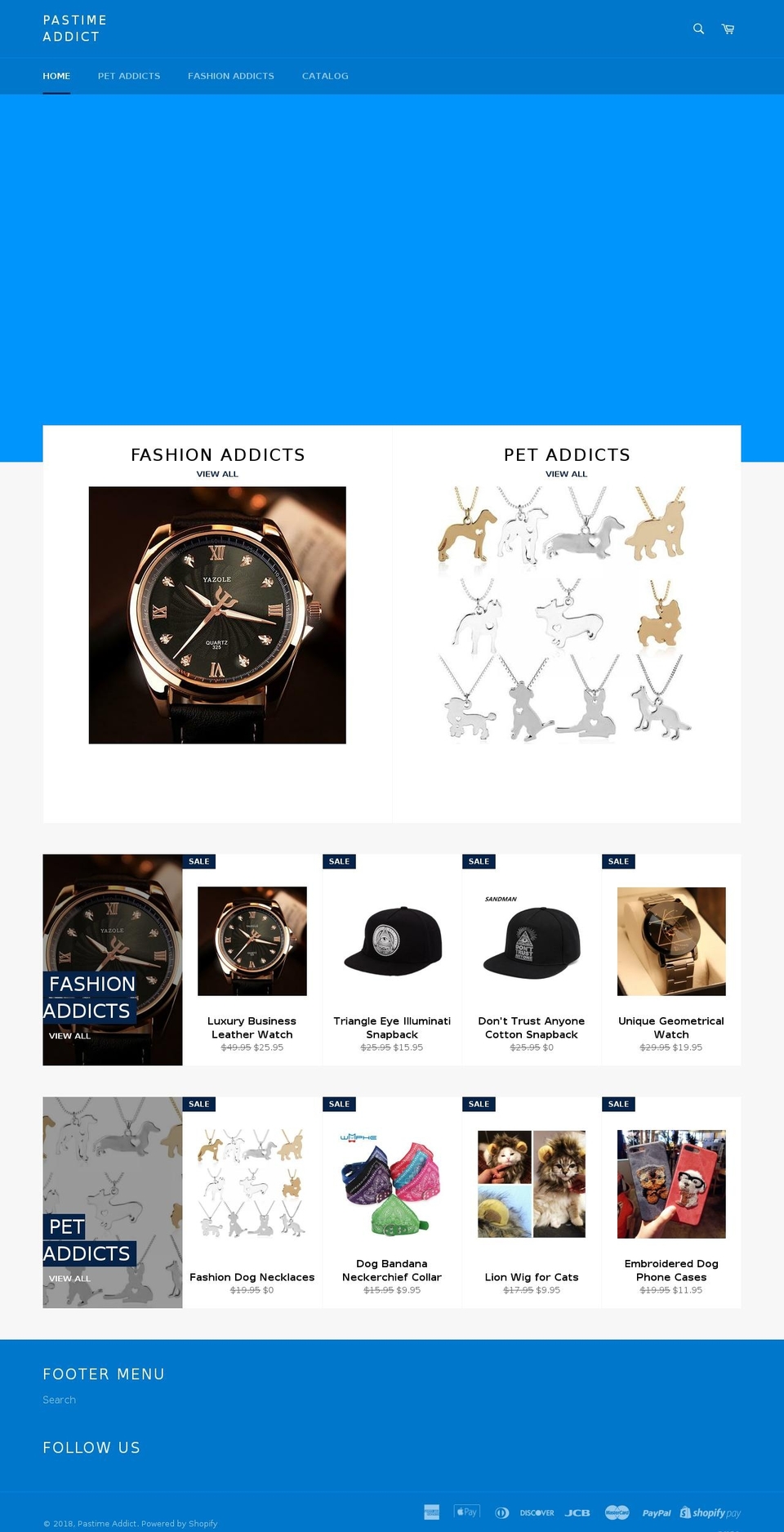 pastimeaddicts.com — Shopify storefront screenshot