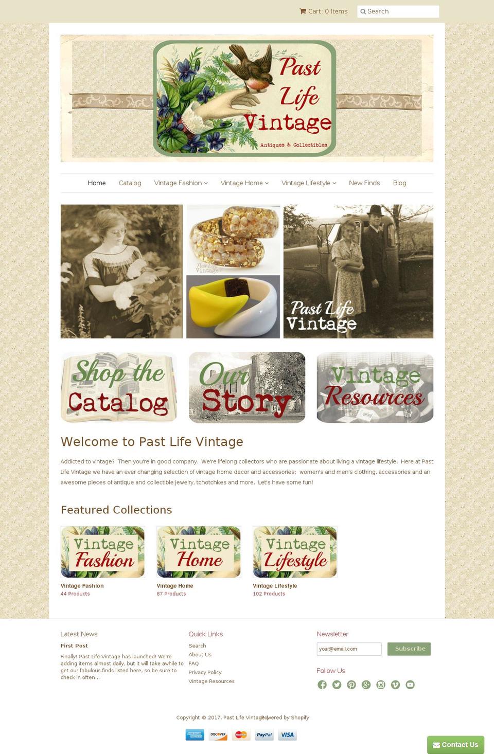 pastlifevintage.com shopify website screenshot