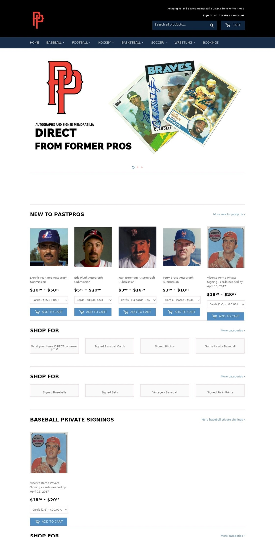 pastpros.com shopify website screenshot