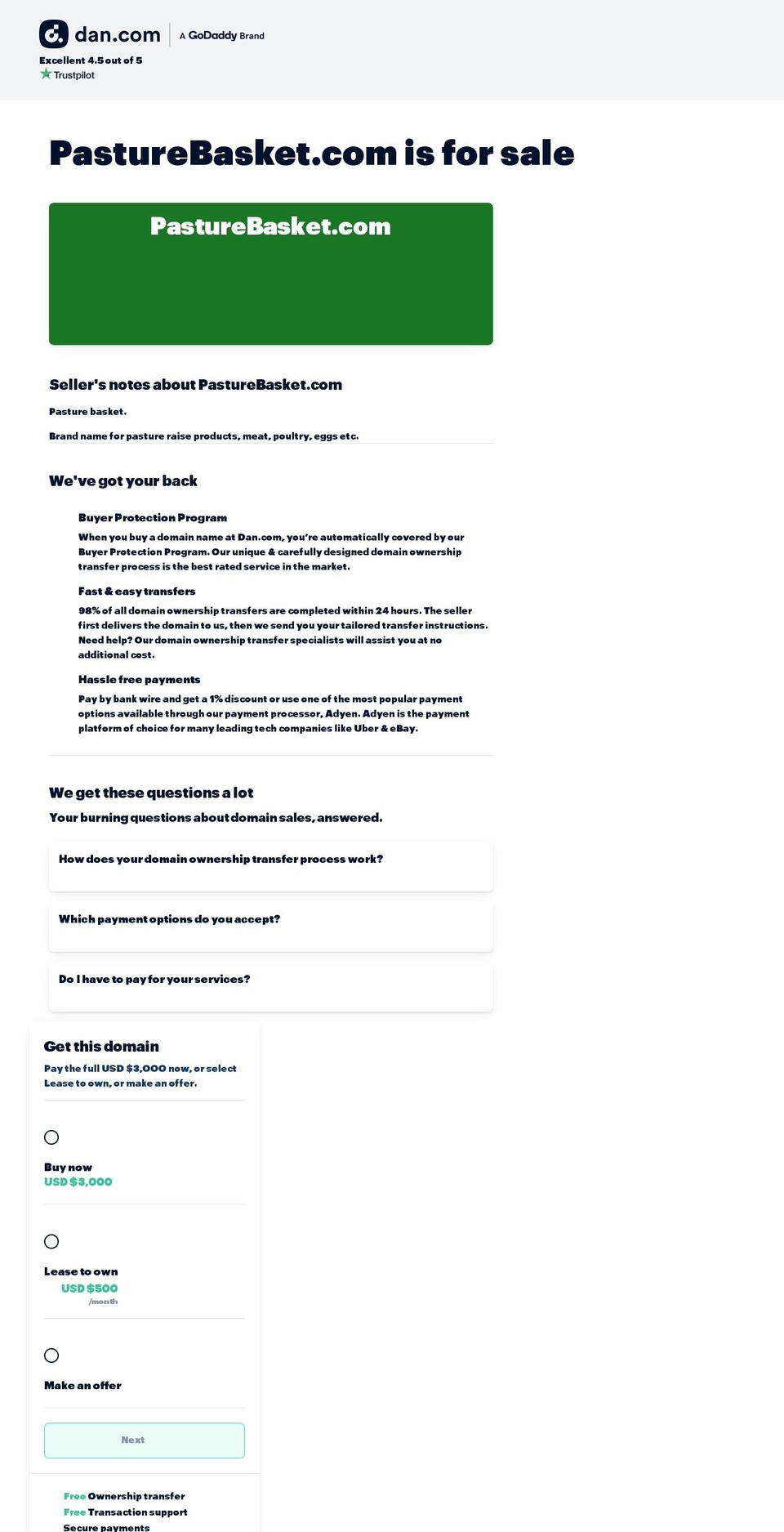 pasturebasket.com — Shopify storefront screenshot