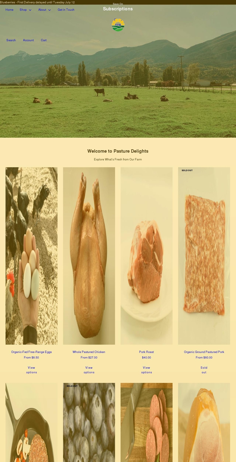 pasturedelights.com shopify website screenshot