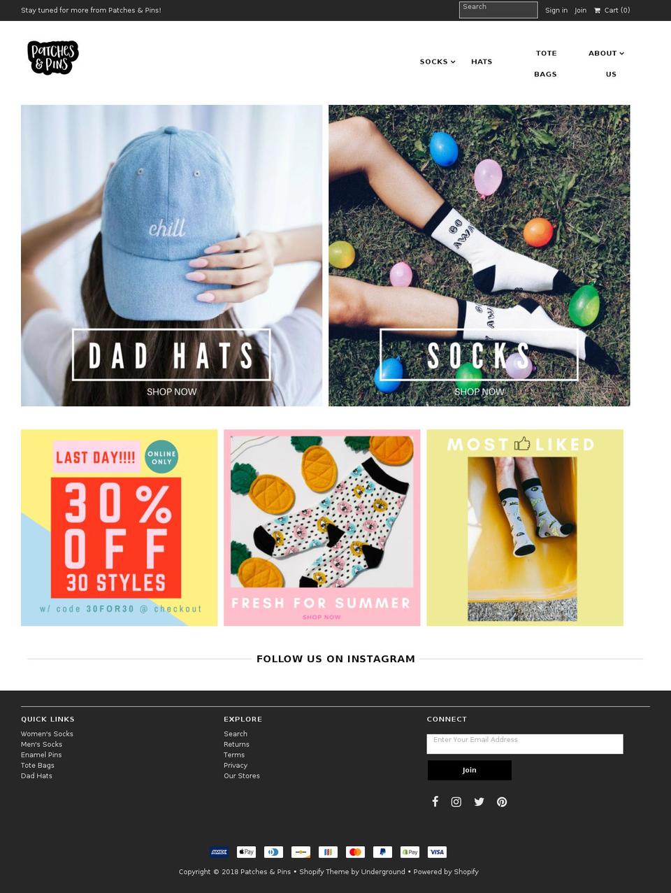 patchesandpins.com shopify website screenshot