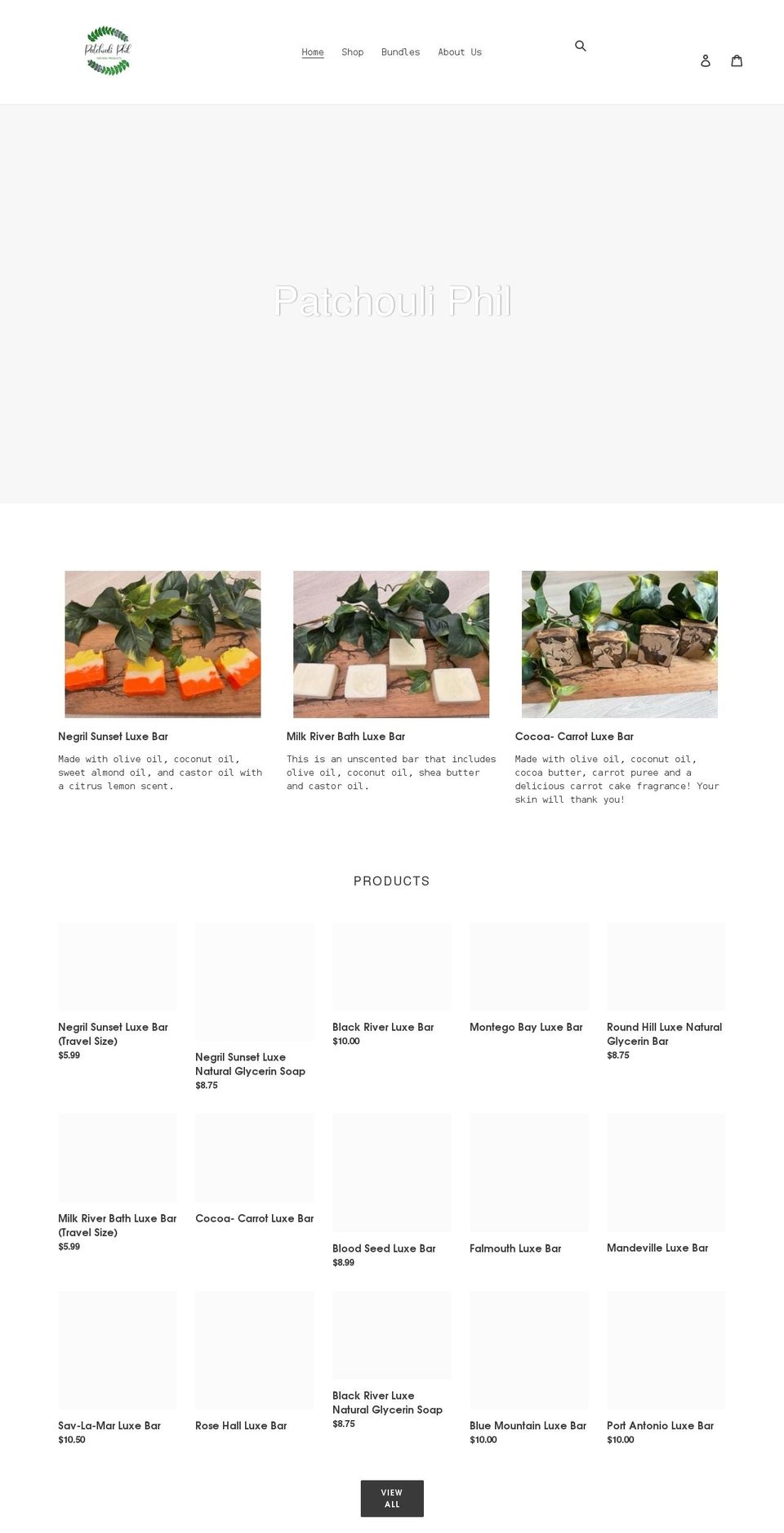 patchouliphil.com shopify website screenshot