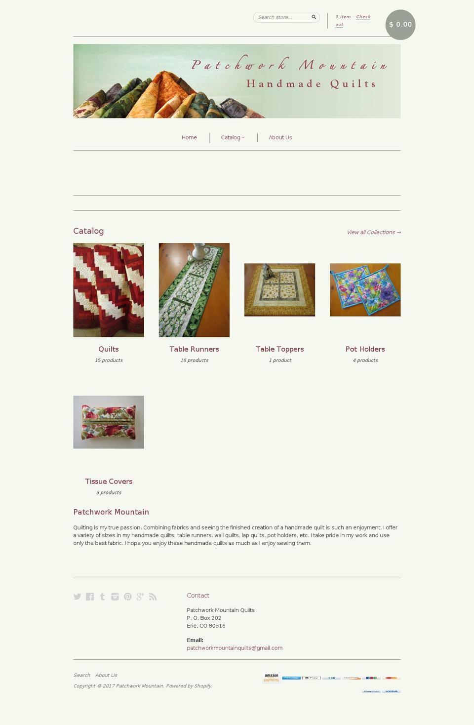 new standard Shopify theme site example patchworkmountain.com