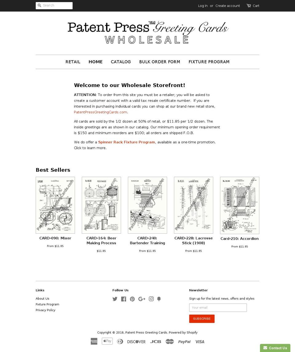 patentgreetingcards.com — Shopify storefront screenshot