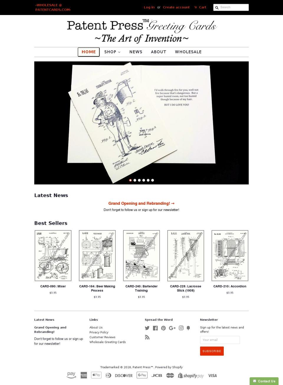 patentpressgreetingcards.com — Shopify storefront screenshot