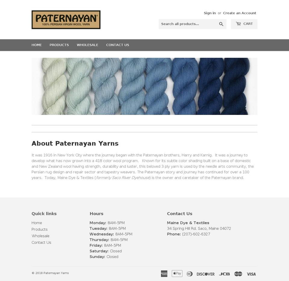 paternayanyarns.com — Shopify storefront screenshot