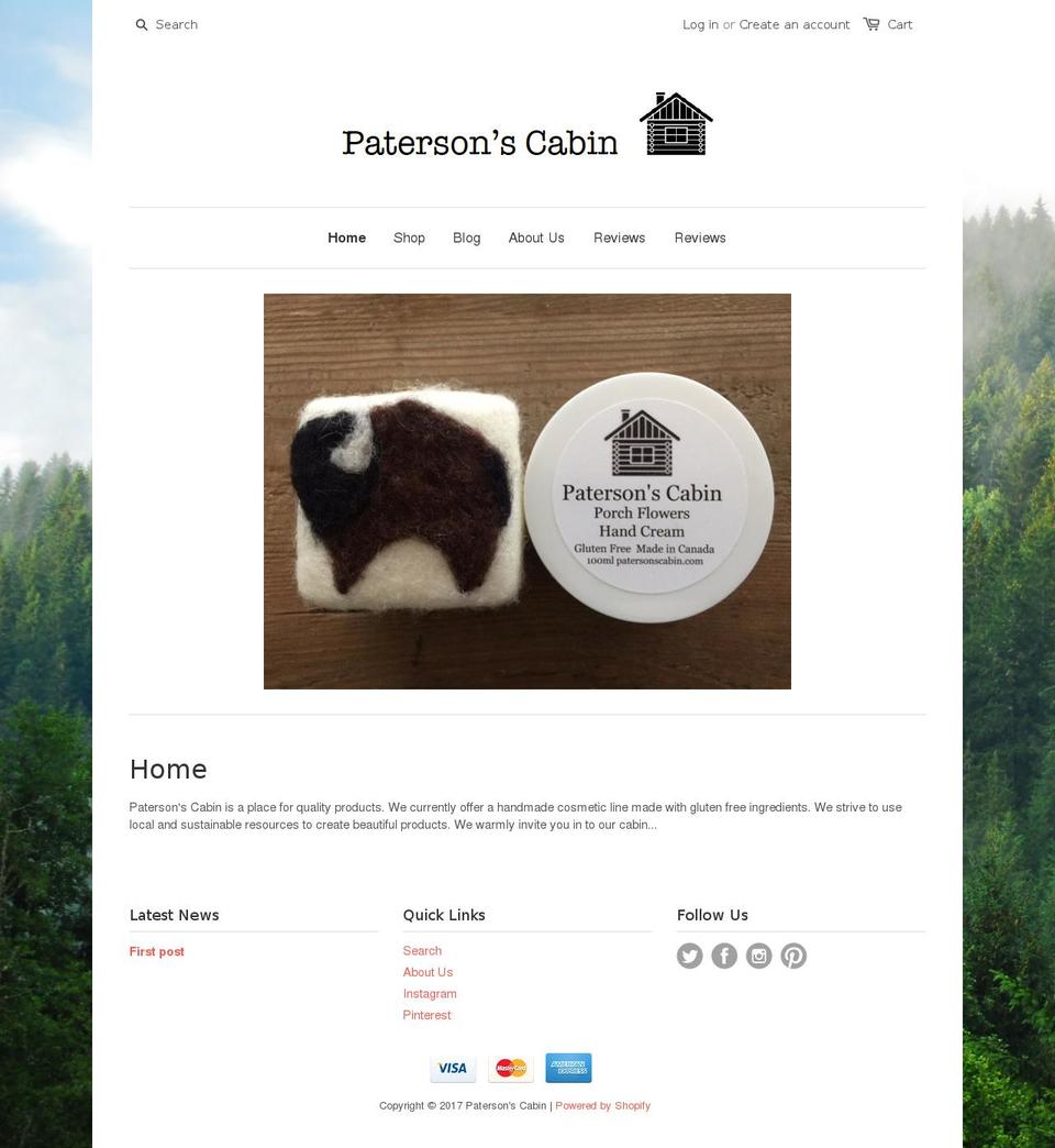 patersonscabin.com shopify website screenshot