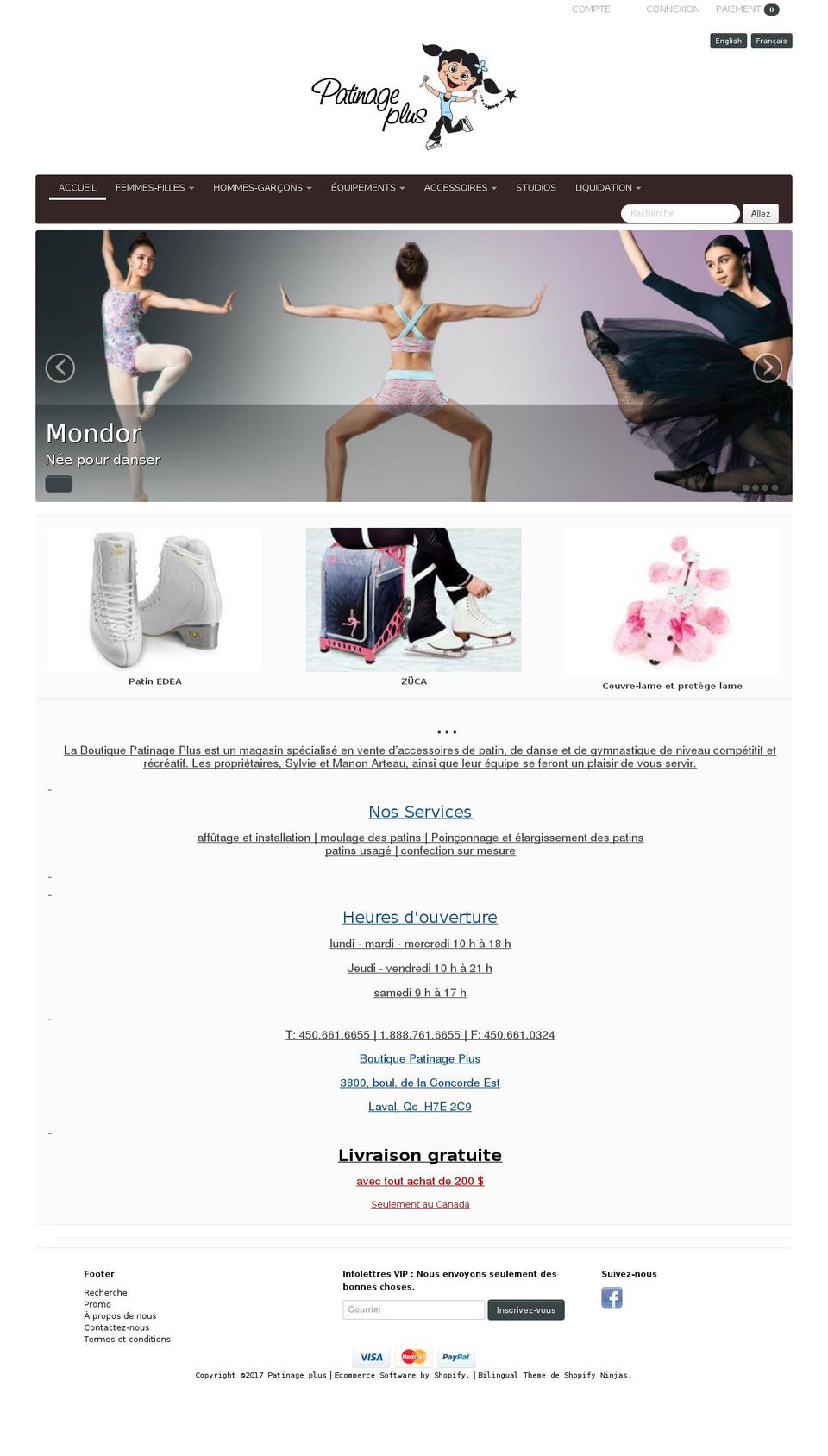 patinageplus.ca shopify website screenshot