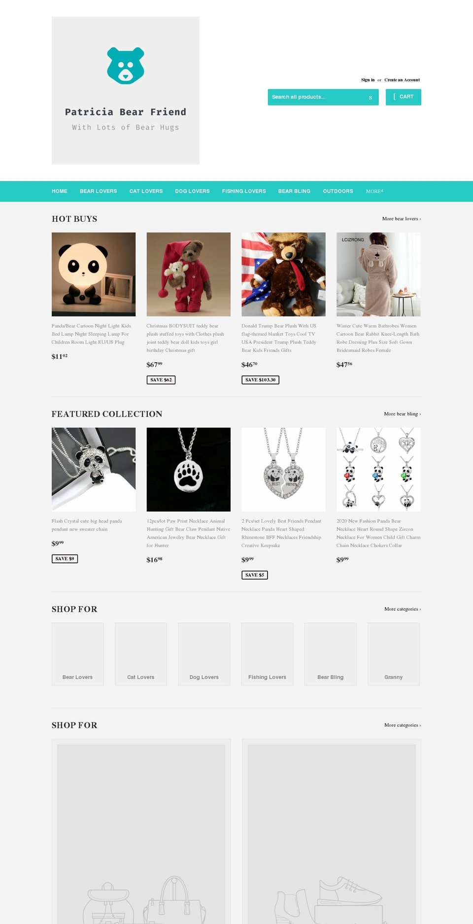 patriciabearfriend.com shopify website screenshot