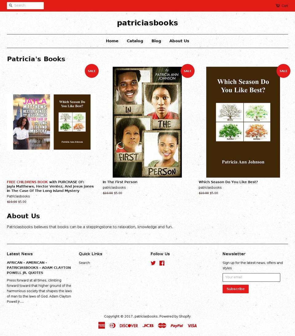 patriciasbooks.com shopify website screenshot