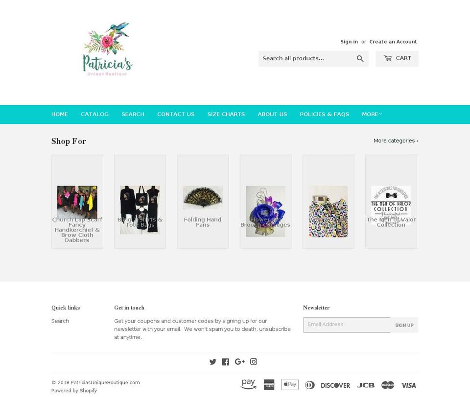 patriciasuniqueboutique.com — Shopify storefront screenshot