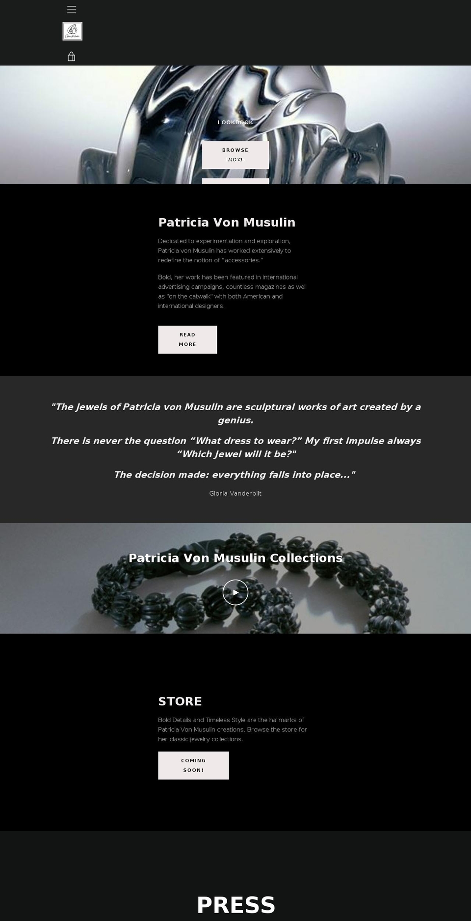 patriciavonmusulin.com shopify website screenshot