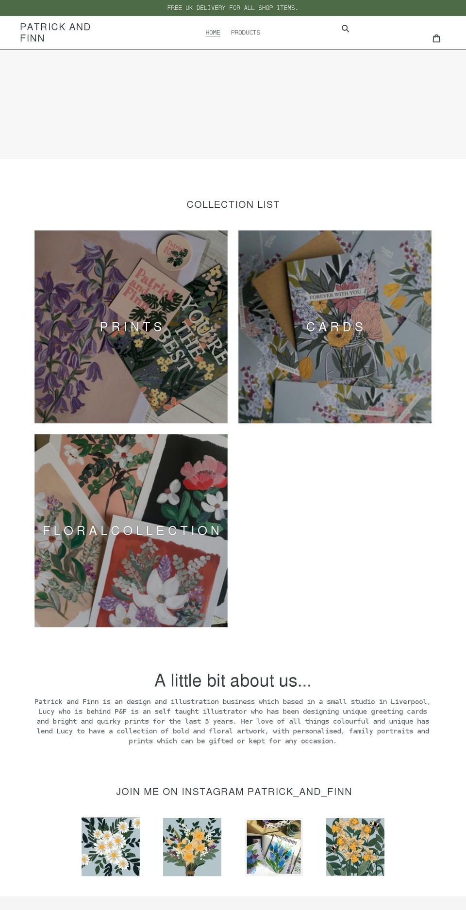 patrickandfinn.co.uk shopify website screenshot