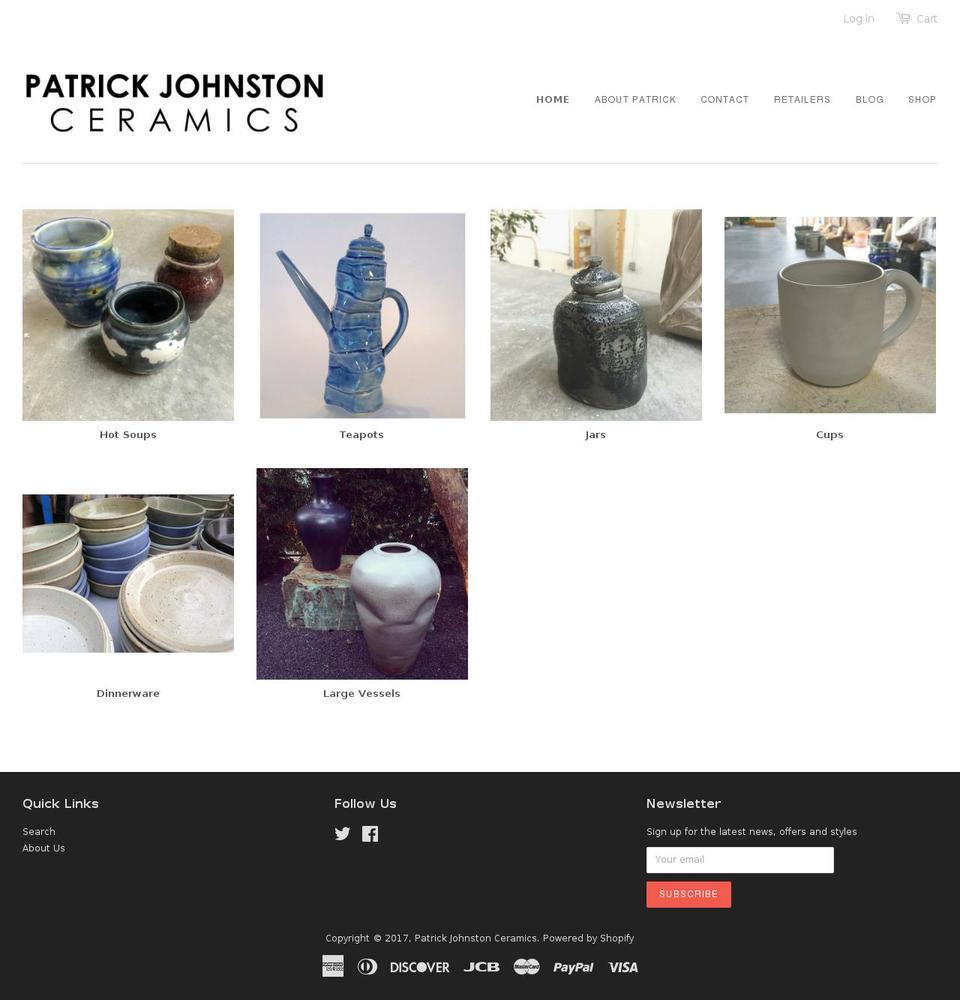 patrickjohnstonceramics.com shopify website screenshot