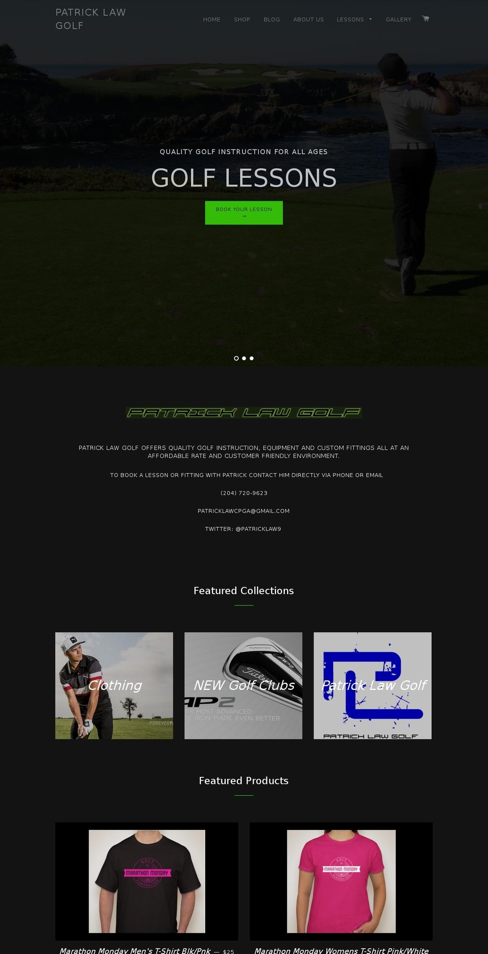 patricklawgolf.com shopify website screenshot