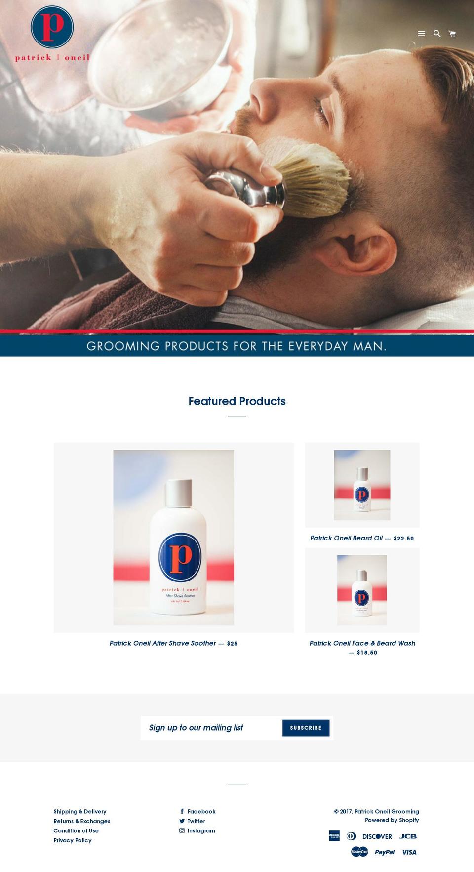 patrickoneilgrooming.com shopify website screenshot