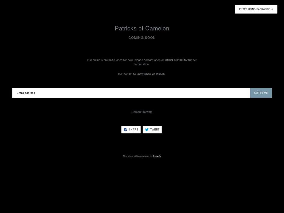 patricksofcamelon.com shopify website screenshot